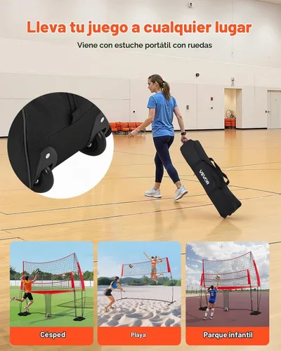 Vista 6 de VEVORAdjustable Height Badminton Net Set for Backyard Beach Lawn, Outdoor Portable Volleyball Net with Carrying Bag, 4 Square Quick Assemble Game