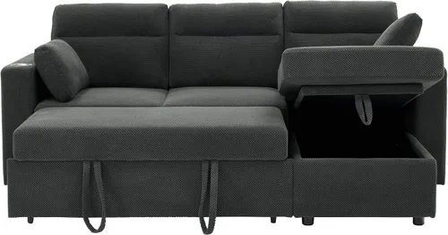Vista 5 de Sofá seccional en forma de L de 82.5 pulgadas con cama extraíble Gris-oscuro