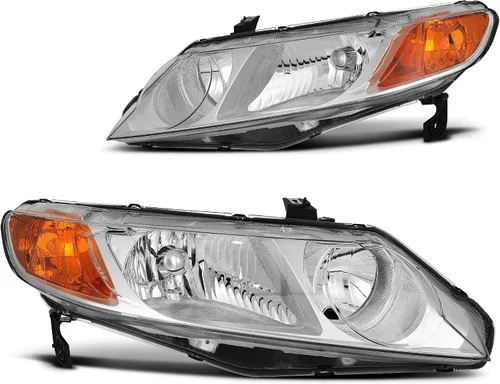 Vista 9 de DWVO - Conjunto de faros delanteros compatible con Civic 2001 2002 2003, repuesto de faro, carcasa negra, reflector ámbar, par Driver and