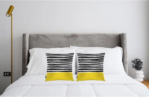 Vista 3 de Swono Juego de 2 fundas de almohada decorativas para el hogar de 18 x 18 pulgadas, diseño abstracto de color negro y amarillo, para sala de estar