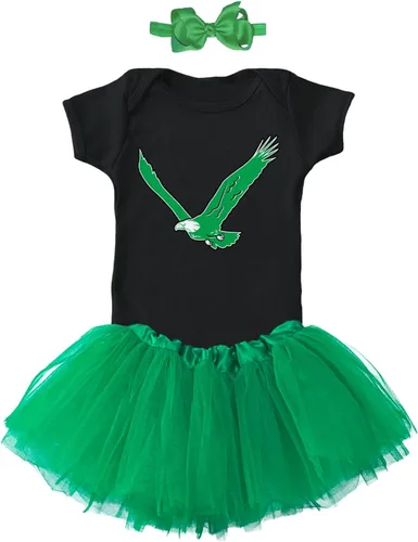 Vista 2 de Eagle - Conjunto de body deportivo para bebé + falda tutú + diadema con lazo Body negro/tutú verde