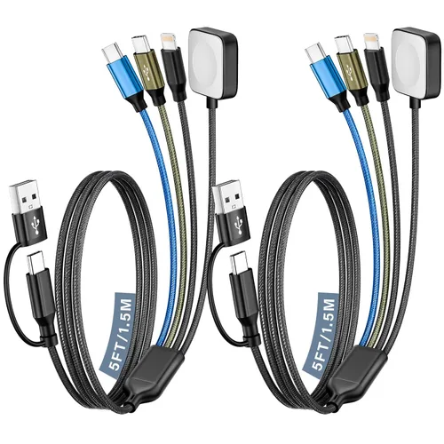Vista 20 de Cruise Essentials Cable de Carga 4 en 2 para Cargador Apple iWatch/iPhone 17/Lightning/Micro, Cable Cord de Carga Múltiple de Viaje Compatible