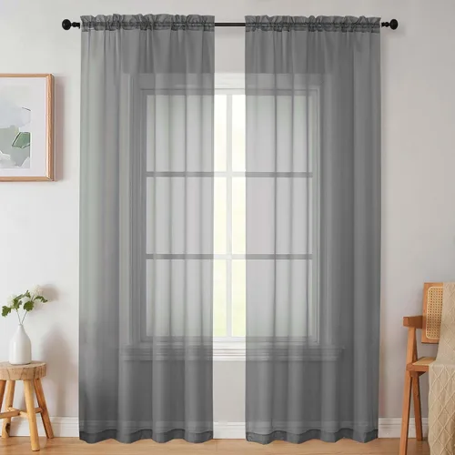 Vista 250 de 2 paneles de cortinas traslúcidas blancas para dormitorio, sala de estar, 96 pulgadas de largo, modernas, suaves, ligeras, con bolsillo para barra