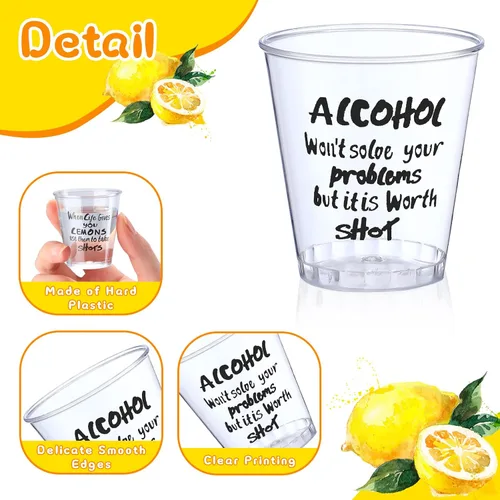 Vista 3 de Peryiter 100 vasos de chupito de plástico a granel, mini vasos desechables de 1.7 onzas, diseño divertido transparente, vasos de muestra, vasos