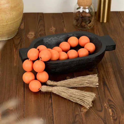 Vista 134 de OMISHE Guirnalda de cuentas de madera extra grande con cuentas de madera y borlas de 1.6 pulgadas de diámetro, cuentas decorativas rústicas de 41