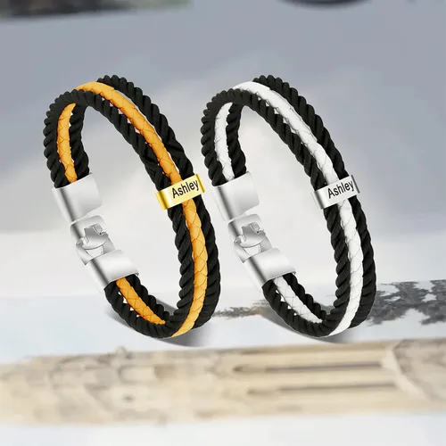 Vista 77 de Pulseras de cuero personalizadas para hombre con 1-6 nombres, pulsera trenzada personalizada con cuentas para papá, marido, día del padre, San