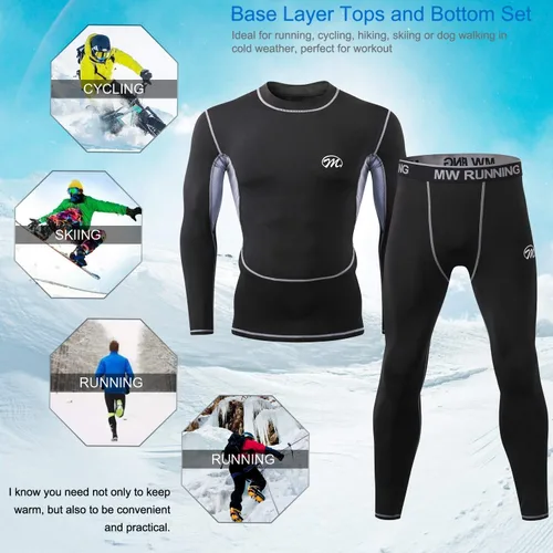 Vista 6 de Conjunto de ropa interior térmica para hombre, capa base de compresión, ropa de invierno con forro polar largo, ropa de correr y esquiar