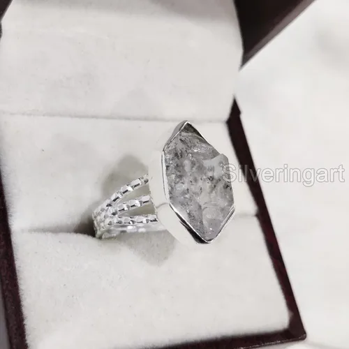 Vista 6 de Natural Herkimer Diamond Ring, Rough Herkimer Diamond Ring, Birthstone, 3 Doted Band, 925 Sterling Silver, Womens Ring, Christmas, Thanksgiving