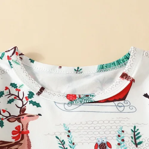Vista 2 de Vestido de Navidad para bebés, niñas pequeñas, manga larga, estampado de ciervos y dibujos animados