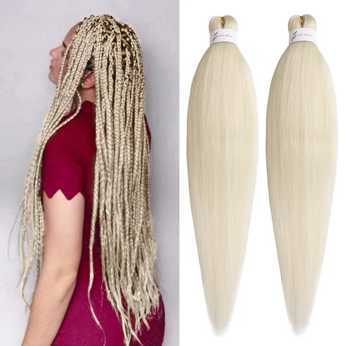 Vista 30 de Unionbeauty - Cabello trenzado preestirado de 16 pulgadas, 8 paquetes de cabello rubio trenzado con agua caliente, textura Yaki, trenzas