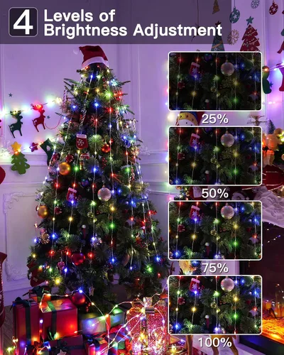 Vista 4 de Luces de Navidad para exteriores, 800 LED de 262 pies, luces de hadas multicolor IP67 impermeables, tira de luces enchufables con control remoto, 8