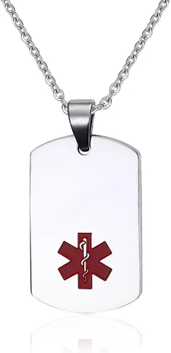 Vista 96 de VNOX Collar con colgante personalizado de acero inoxidable con grabado personalizado para identificación de alerta médica de emergencia para hombres