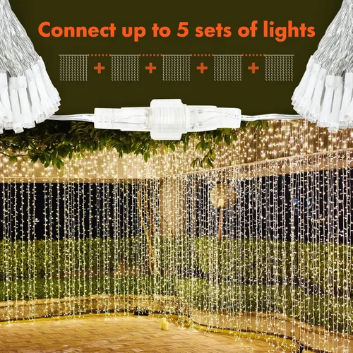 Vista 2 de Twinkle star - Cortina de cadena de 300 LED para ventana, luces para bodas, hogar, jardines, habitaciones, decoraciones de pared interiores