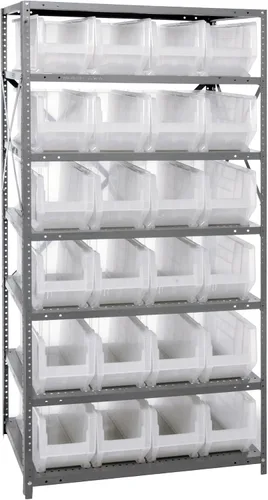 Vista 131 de Quantum QSBU-245BK Heavy Duty Shelving Unit with (7) Shelves and (24) QUS245 Black Bins for Garage Warehouse Storage Distribution 400 lb Load
