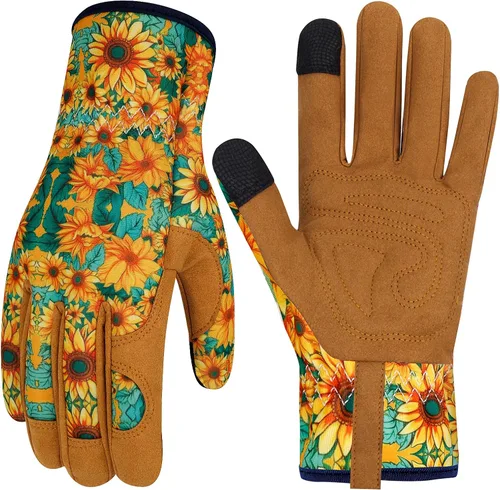 Vista 31 de Guantes de Jardinería de Cuero MERTURN para Mujeres, Guantes de Jardín a Prueba de Espinas, Guantes de Trabajo Compatibles con Pantalla Táctil