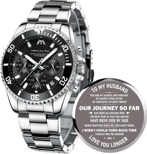 Vista 10 de MEGALITH Relojes para hombre, de acero inoxidable, resistente al agua, analógico, de cuarzo, moderno, de negocios, cronógrafo, con fecha automática