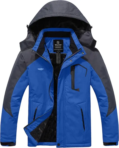 Vista 17 de wantdo Chaqueta de esquí impermeable de montaña para hombre, chaqueta de lluvia resistente al viento, abrigo cálido con capucha para invierno