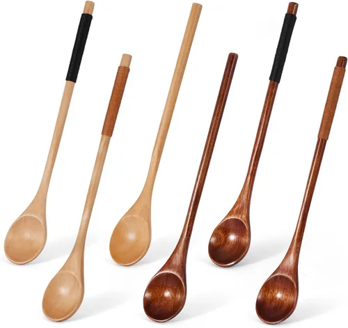 Vista 8 de Cuchara de madera para cocinar, cucharón de mango largo, juego de utensilios para remover sopa 3, cuchara de mezcla de cocina hecha a mano