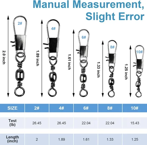 Vista 3 de ReeMoo 200 Uds Pesca Rodamiento de bolas giratorias con conector de seguridad Snap Accesorios de pesca #2#4#6#8#10