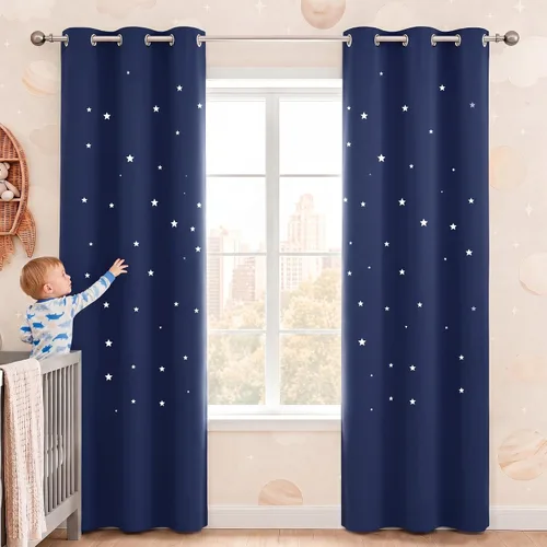 Vista 29 de NICETOWN - Cortinas de oscurecimiento de habitación con estrellas en rosa bebé, de 45 pulgadas de largo para dormitorio de niñas, cortinas