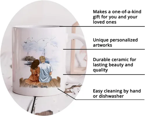 Vista 5 de Gossby Taza de café personalizada para parejas, regalo personalizado para pareja, con diseño, nombre, aniversario, día de San Valentín, regalo