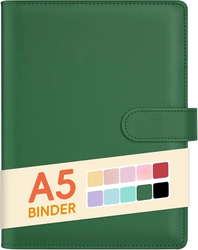 Vista 22 de Sooez Carpeta A5 con 6 anillas, cubierta recargable para cuaderno, organizador pequeño de cuero, carpeta vacía para presupuesto, diario, soporte