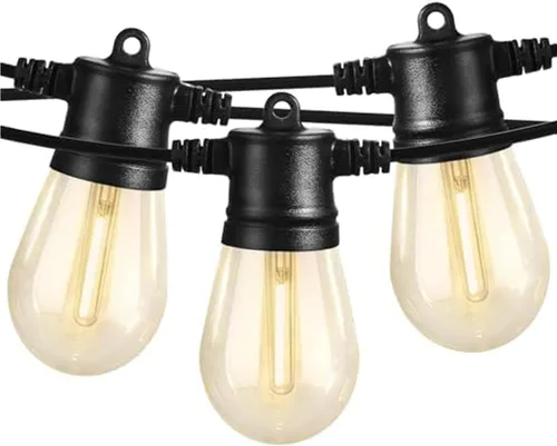 Vista 7 de SUNTHIN - Cadena de luces blancas de 48 pies, luces exteriores blancas con 16 bombillas LED inastillables de 1 W para patio, jardín, porche, café