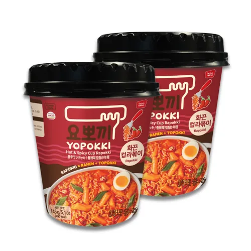 Vista 6 de Yopokki Taza Rabokki instantánea – Tortas de arroz coreanas Tteokbokki con fideos ramen, comida callejera coreana rápida y fácil, aperitivos