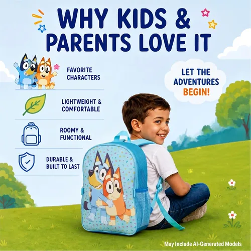 Vista 5 de Fast Forward Bluey - Mochila y lonchera 3D para niños (14 pulgadas)