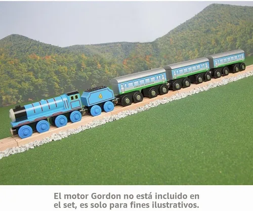 Vista 2 de Orbrium 3 unidades de vagones de madera grandes de ferrocarril expreso, compatibles con Thomas & Friends Push-Along The Tank Engine, Brio