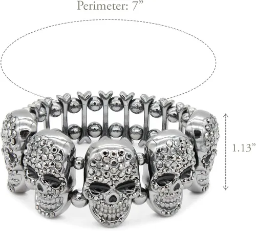 Vista 2 de Lavencious Pulsera elástica de calavera para mujer, 7 pulgadas
