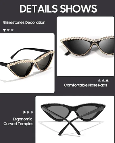 Vista 4 de IGnaef Lentes de sol con diamantes de imitación para mujer, con marco de joyas, accesorio de fiesta de disfraces