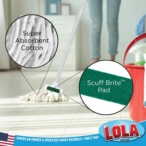 Vista 2 de LOLA Trapeador húmedo de algodón con almohadilla de repuesto para eliminar rozaduras, absorbe hasta 3 veces su peso en agua, duradera y súper