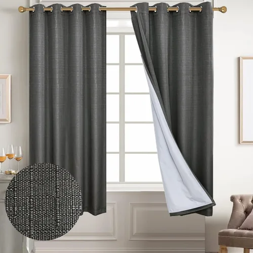 Vista 45 de Diraysid Cortinas 100% opacas de lino beige para dormitorio, con ojales, aislamiento térmico, cortinas de oscurecimiento de habitación