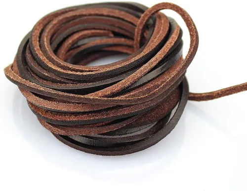 Vista 11 de (TM) Cordón de cuero genuino plano de 3 mm para trenzado, negro (5 yardas)