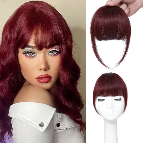 Vista 17 de ELEFOCUS Flequillo con clip, extensiones de cabello humano 100% real, flequillo falso francés 18#, clip de cabello en flequillo para mujeres, flecos