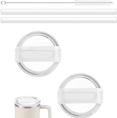 Vista 8 de Tapa de vaso de 30 onzas de repuesto para vaso Stanley Cup, paquete de 2 tapas de repuesto con 2 popotes para vaso de 30 onzas, tapas de vaso a