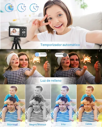 Vista 7 de Cámara digital, FHD 1080P - Cámara de apuntar y disparar con zoom de 16X, tarjeta de 32 GB, pequeña cámara de video compacta regalo para niños