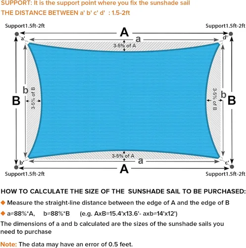 Vista 6 de Artpuch 4'X4' Mixed Turquoise Rectangle Heavy Duty UV Protection Beach Shade Canopy Wind Sail,Tear and Rust Resistant Patio sail Shade for Yard Deck