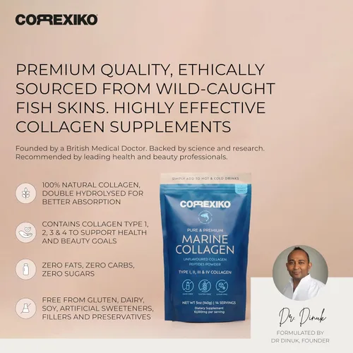Vista 5 de CORREXIKO Suplemento en polvo de colágeno marino sin sabor – 10,000 mg de péptidos de colágeno doblemente hidrolizados por porción – formulado