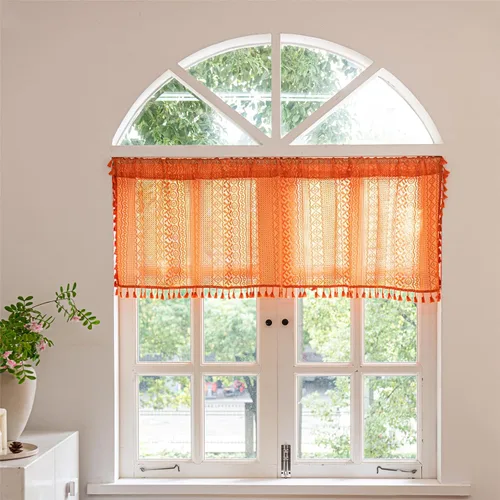 Vista 19 de Deeprove - Cenefa de cortina bohemia negra de 18 pulgadas de largo para cocina y cafetería, cortina corta bohemia de encaje transparente de crochet