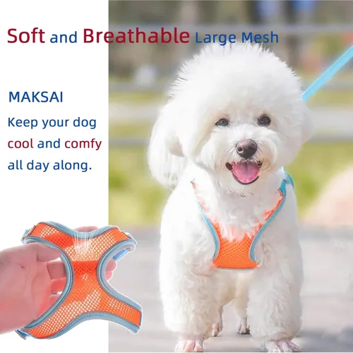 Vista 2 de MAKASI Juego de arnés para perro sin tirones con correa, arnés reflectante para mascotas con malla transpirable de fácil control clip frontal