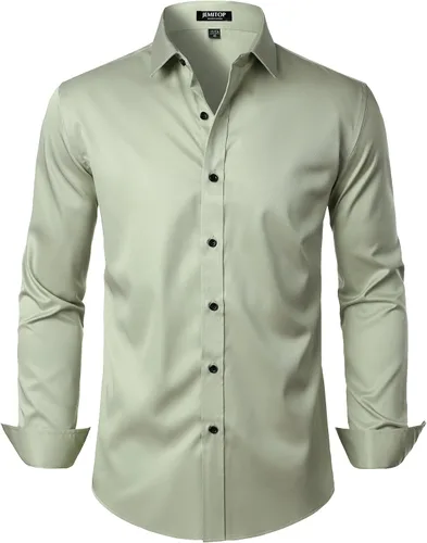 Vista 32 de JEMITOP Mens Stretch Wrinkle Free Dress Shirts Naranja quemado