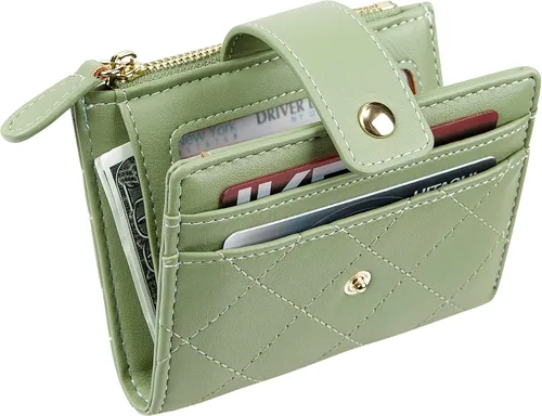 Vista 69 de Cartera de cuero para mujer, pequeña, compacta, plegable, con bolsillo para monedas con cremallera