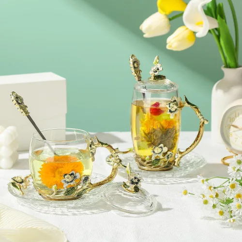 Vista 3 de Tazas de té elegantes con flores, tazas de café con tapa, regalo del día de la madre, regalos de cumpleaños para mujeres, regalos del día de San