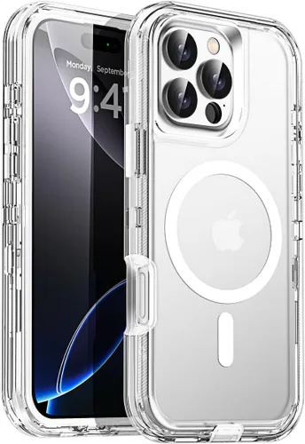 Vista 13 de AICase Funda transparente para iPhone 16e/13/iPhone 14, compatible con MagSafe 3 en 1, resistente protección contra caídas, cuerpo completo, a