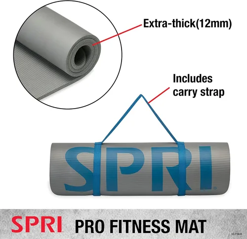 Vista 2 de SPRI Pro Fitness Matt de 0.472 pulgadas (0.472 in) - Tapete de ejercicio grueso para entrenamientos de piso, sentadillas, flexiones, estiramiento