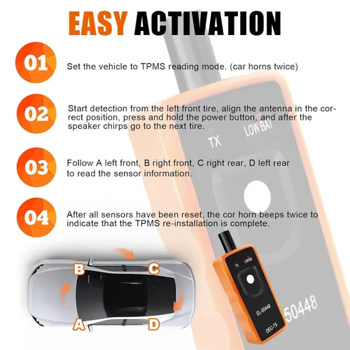 Vista 3 de Herramienta de reaprendizaje TPMS para sensor de neumáticos GM, EL-50448 Herramienta de reinicio de activación del sistema de monitoreo