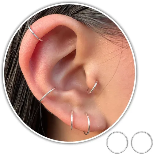Vista 40 de Small Gold or Sterling Silver Huggie Hoop Earrings for Women Cartilage Nose Helix Tragus