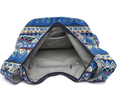 Vista 70 de Bolsa de hombro para mujer, de lona en estilo hippie/bohemio para llevar cruzada al hombro, disponible en diferentes colores y estampados